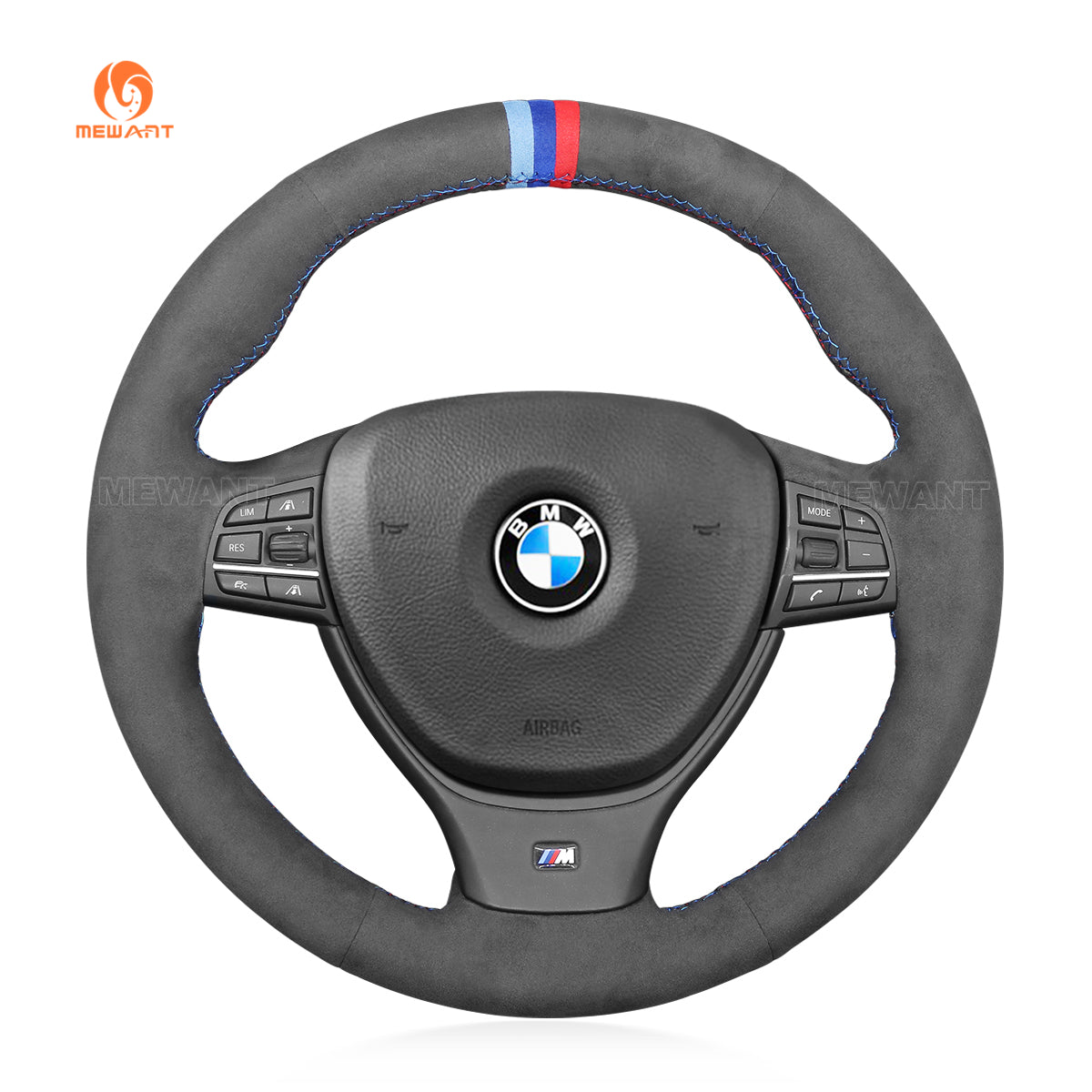 MEWANT Hand Stitch Dark Grey Alcantara Car Steering Wheel Cover for BMW M Sport F10 F11 F07 / M5 F10 2011-2013 / F12 F13 F06 / F01 F02