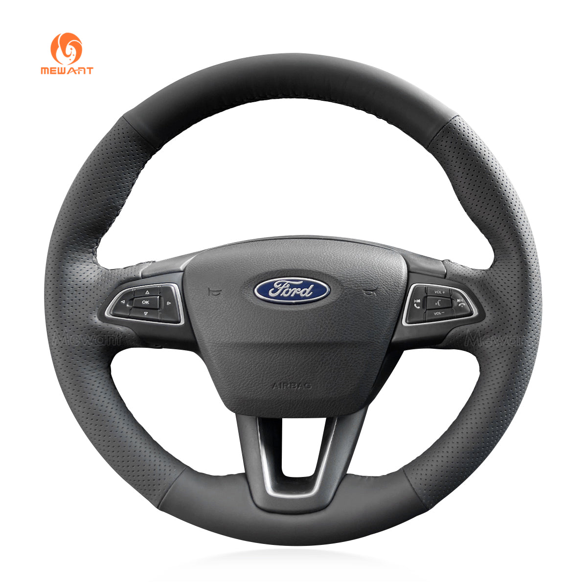 MEWANT Hand Stitch Car Steering Wheel Cover for Ford Focus Kuga C-MAX (Grand C-Max) Ecosport