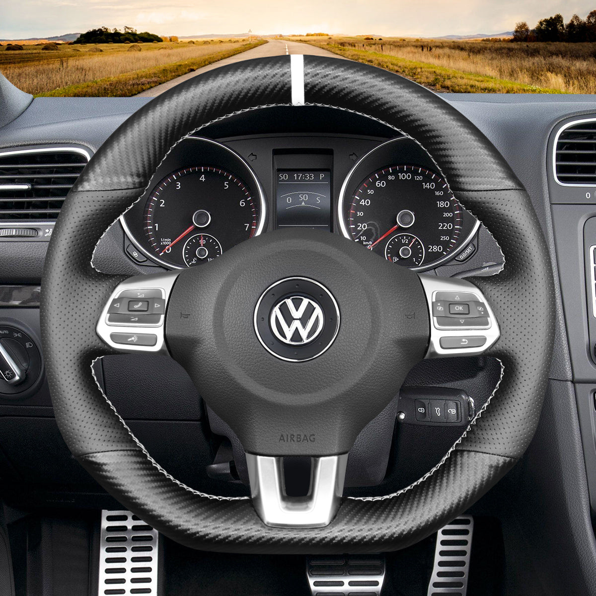 Car Steering Wheel Cover for Volkswagen VW Golf 6 Polo GTI Scirocco Tiguan (R-Line)