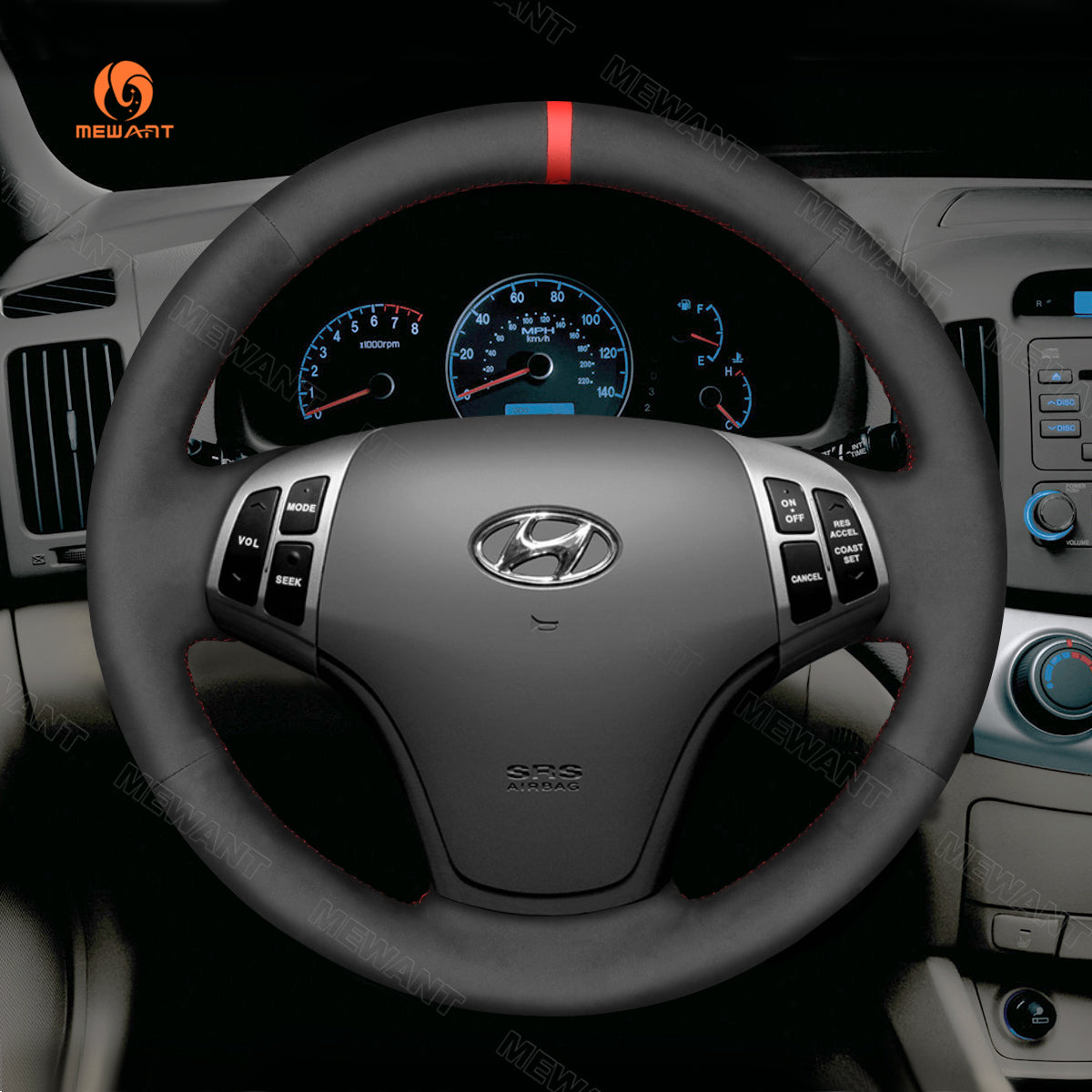 MEWANT Hand Stitch Black Suede Car Steering Wheel Cover for Hyundai Elantra 2007-2010