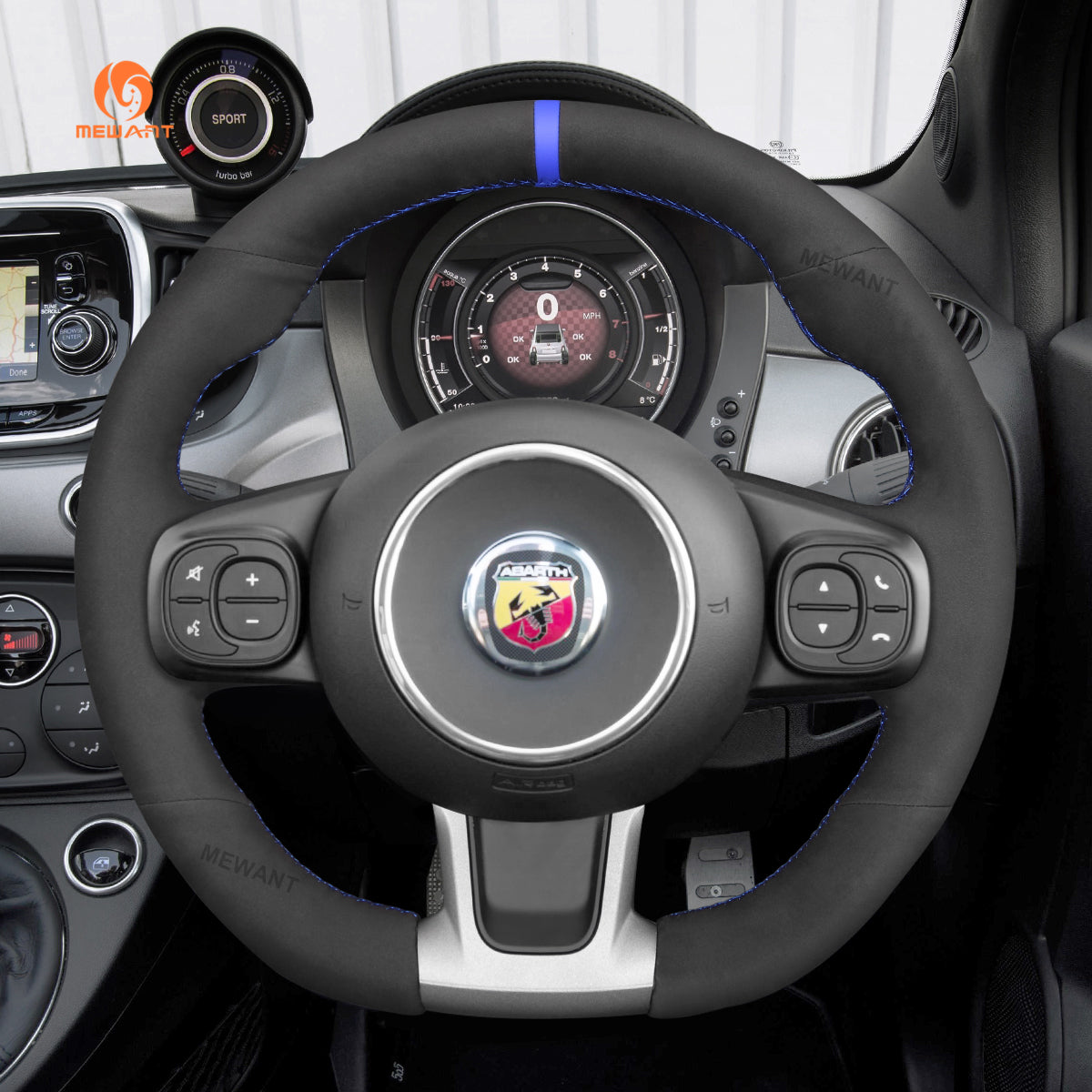 MEWANT Black Leather Suede Car Steering Wheel Cover for Abarth 595(C) 695(C) Fiat 500 Abarth 595 693