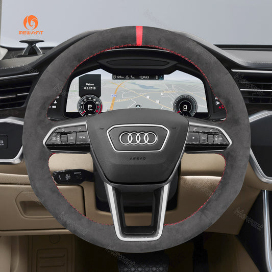 Car steering wheel cover for Audi A6 (C8) Saloon 2018-2019 / A6 Avant 2018-2019 / A6 Allroad 2019 / A7 (K8) Sportback (Coupe) 2018-2019/ S7 (K8) Sportback (Coupe) 2019