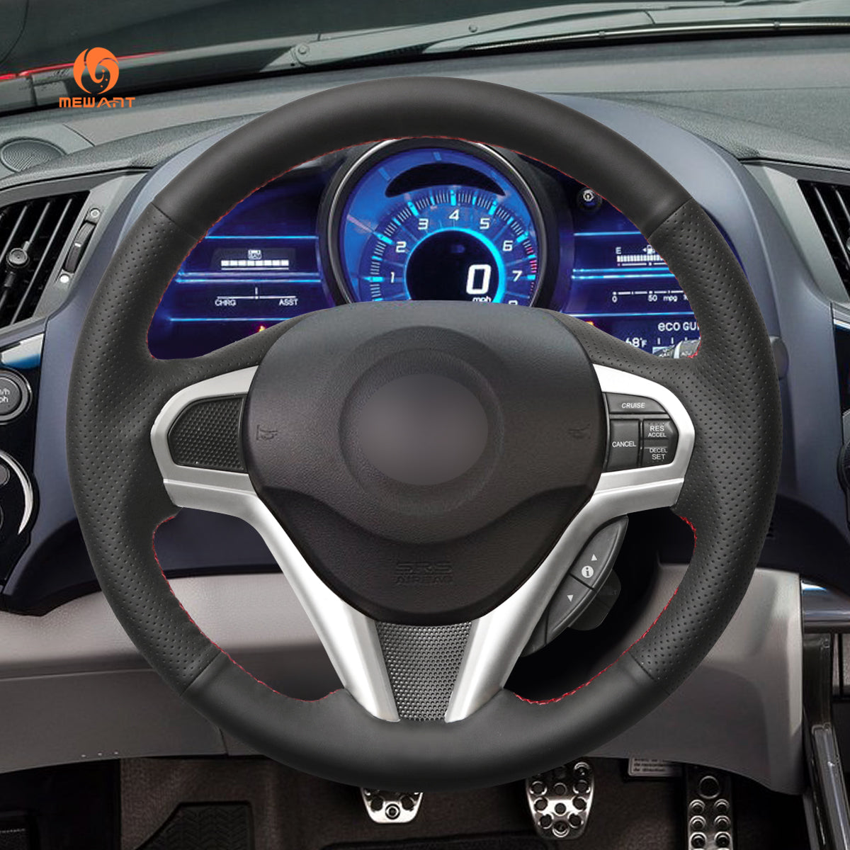 MEWAT DIY Black Leather Suede Car Steering Wheel Cover for Honda CR-Z CRZ 2011-2016