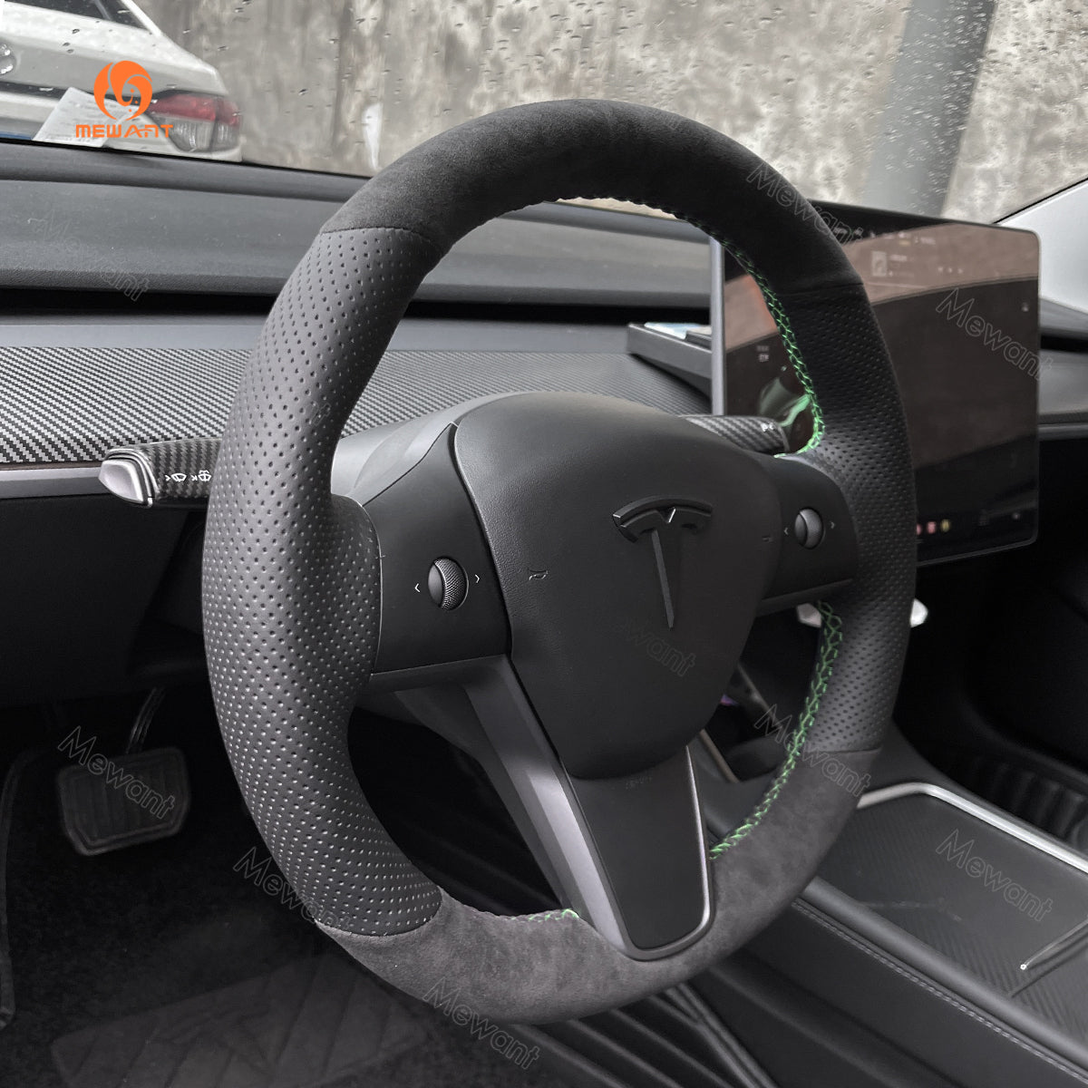 MEWANT Hand Stitch Alcantara Car Steering Wheel Cover for Tesla Model – Mewant  steering wheel cover