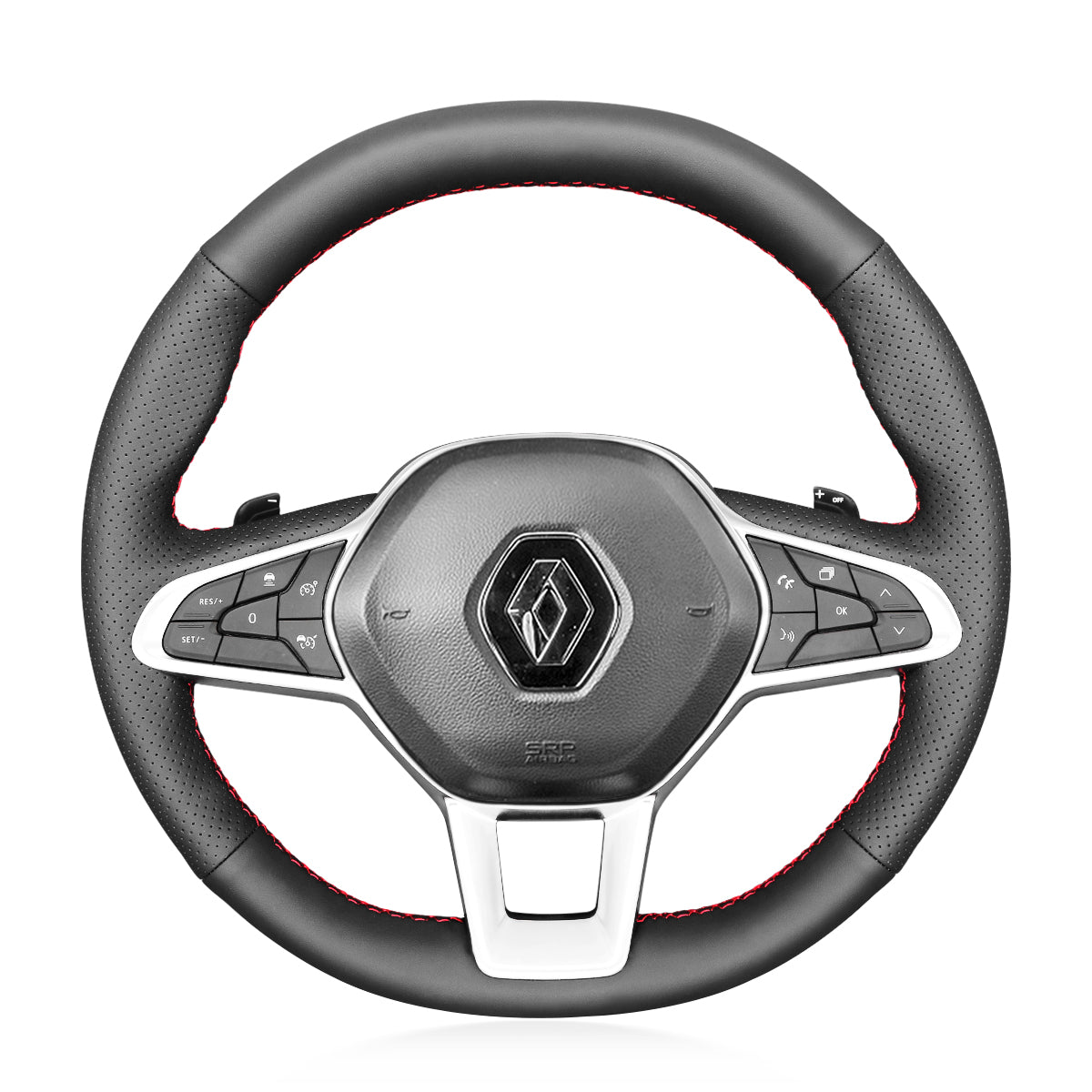 MEWANT Hand Stitch Black Suede Leather Car Steering Wheel Cover for Renault Clio 5 (V) 2019-2020 / Captur 2 2020 / Zoe 2020