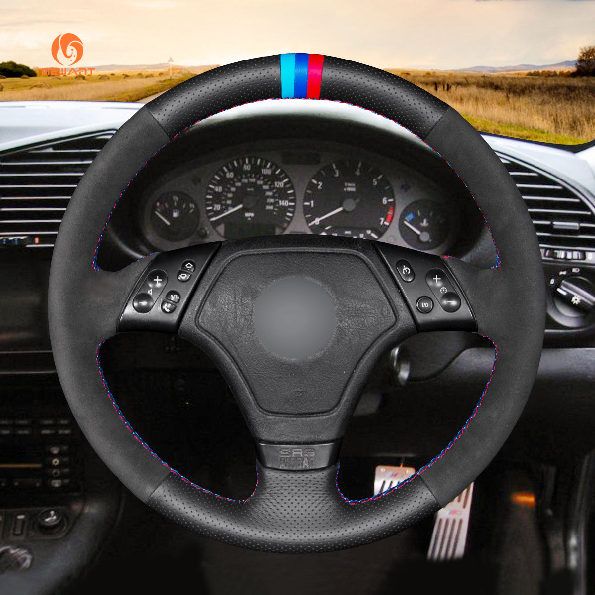 MEWANT Hand Stitch Car Steering Wheel Cover for BMW 3 Series E36 1995-2000