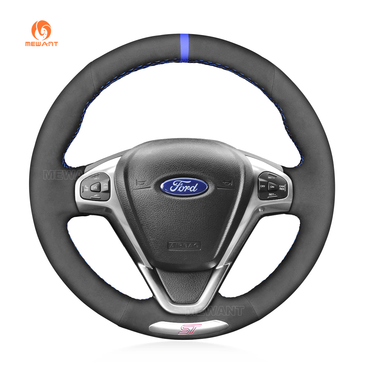 MEWANT Hand Stitch Leather Suede Car Steering Wheel Cover for Ford Fiesta ST 2012-2017