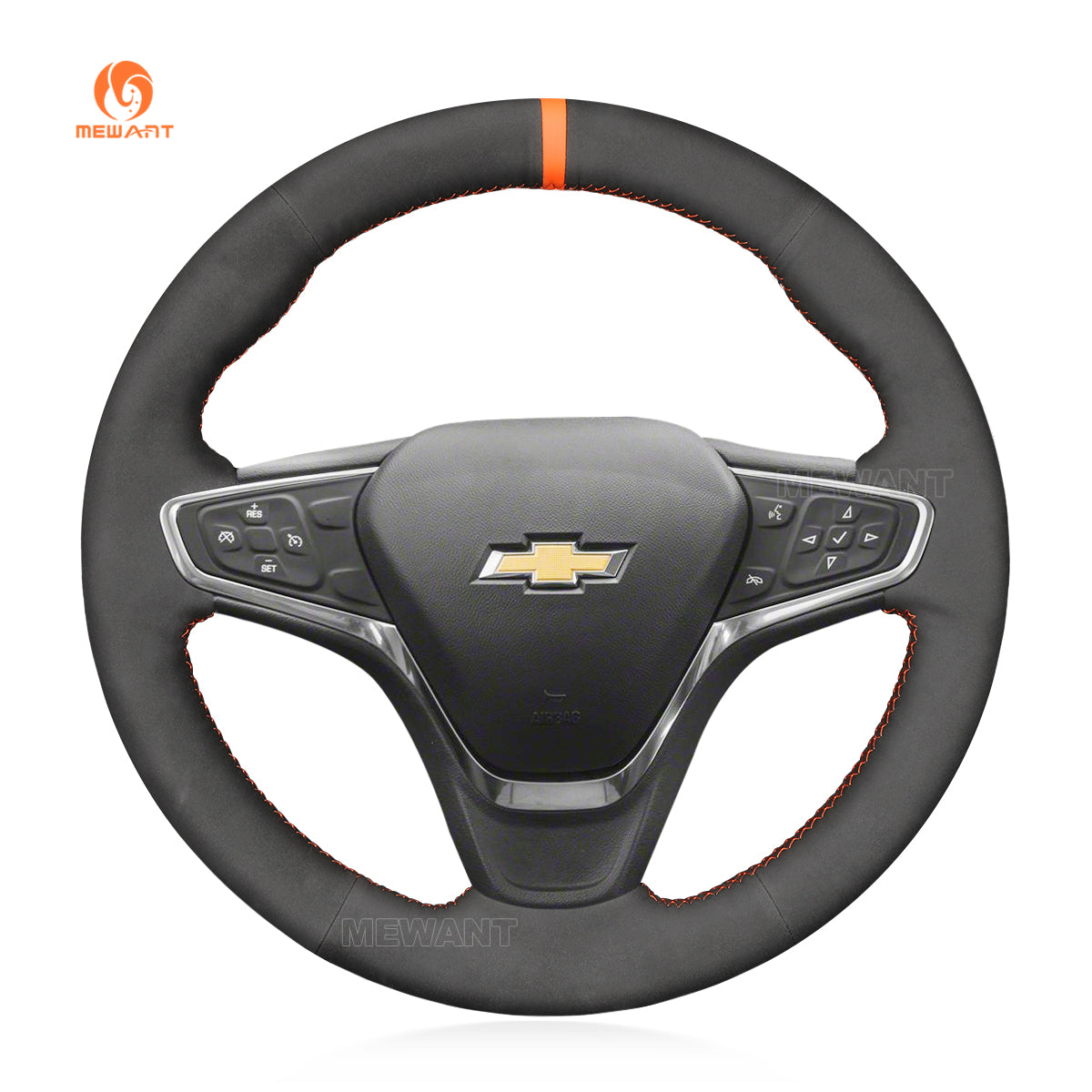 MEWANT Hand Stitch Black Suede Car Steering Wheel Cover for Chevrolet Malibu 2016-2020 / Equinox 2018-2021