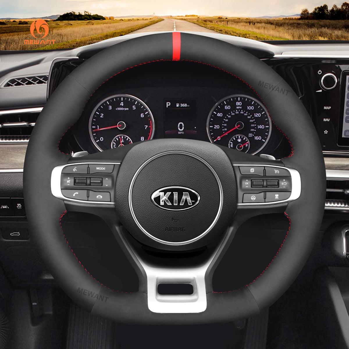 MEWANT Hand Stitch Leather Suede Carbon Fiber Car Steering Wheel Cover for Kia Optim / Kia K5 GT GT-Line Sedan