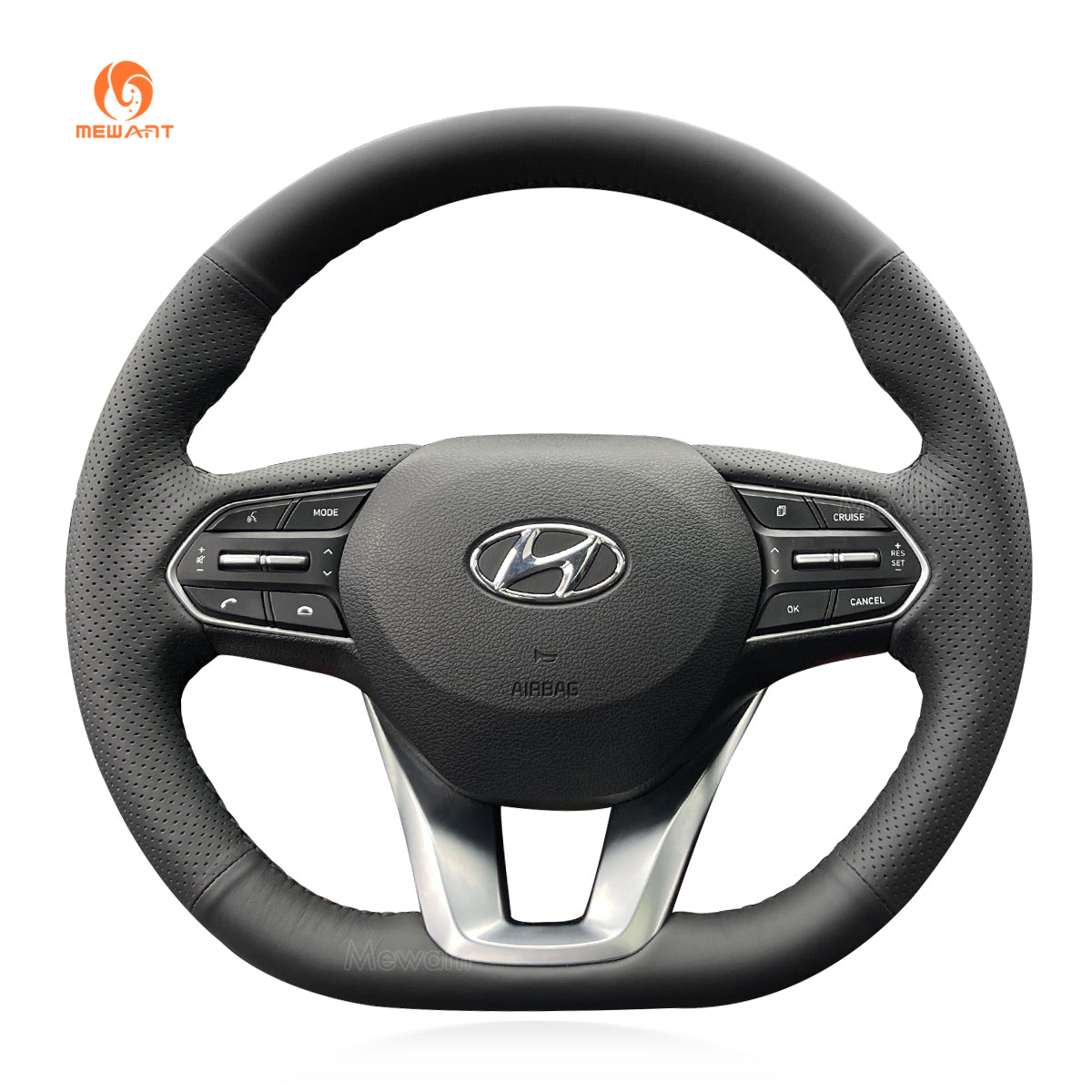 MEWANT Hand Stitch Car Steering Wheel Cover for Hyundai Santa Fe 2018-2023 / Palisade 2020-2022