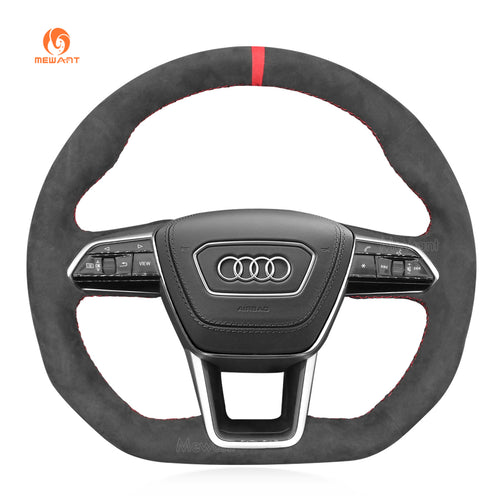 Car steering wheel cover for Audi A6 (C8) Saloon 2018-2019 / A6 Avant 2018-2019 / A6 Allroad 2019/ A7 (K8) Sportback (Coupe) 2018-2019/ S6 (C8) Saloon 2019 / S6 Avant 2019/ S7 (K8) Sportback (Coupe) 2019