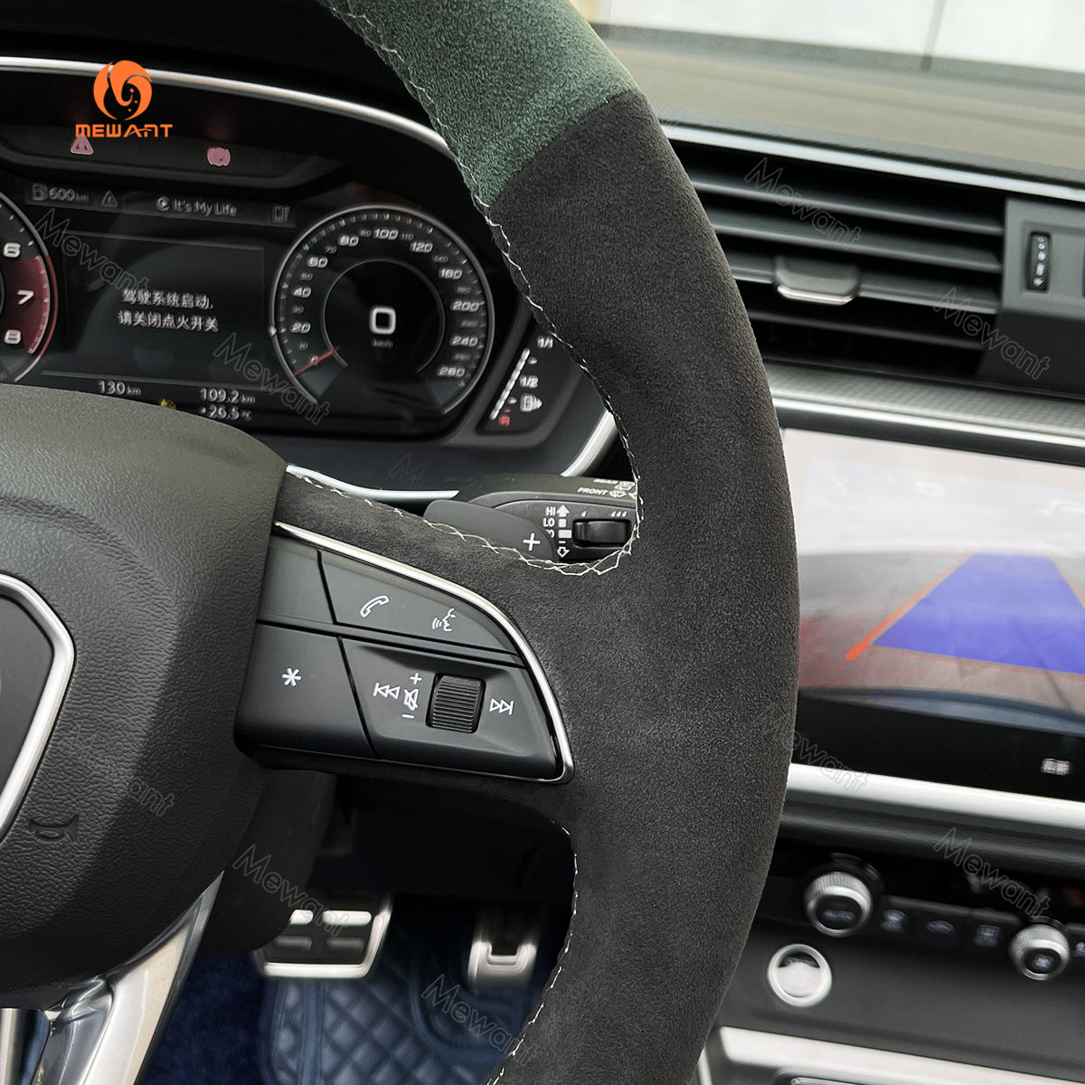 MEWANT Hand Stitch Dark Grey Alcantara Car Steering Wheel Cover for Audi Q3 2018-2019 / Q5 SQ5 2017-2019 / Q7 SQ7 2015-2019 / Q8 SQ8 2018-2019