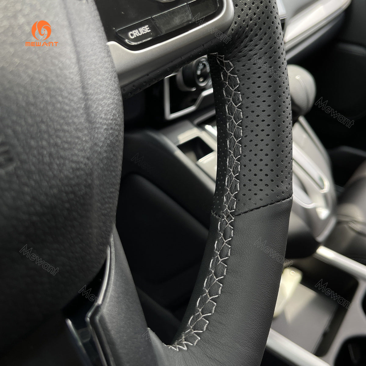 MEWANT DIY Black Leather Suede Carbon Fiber Car Steering Wheel Cover for Honda Civic 10 X CR-V CRV Clarity