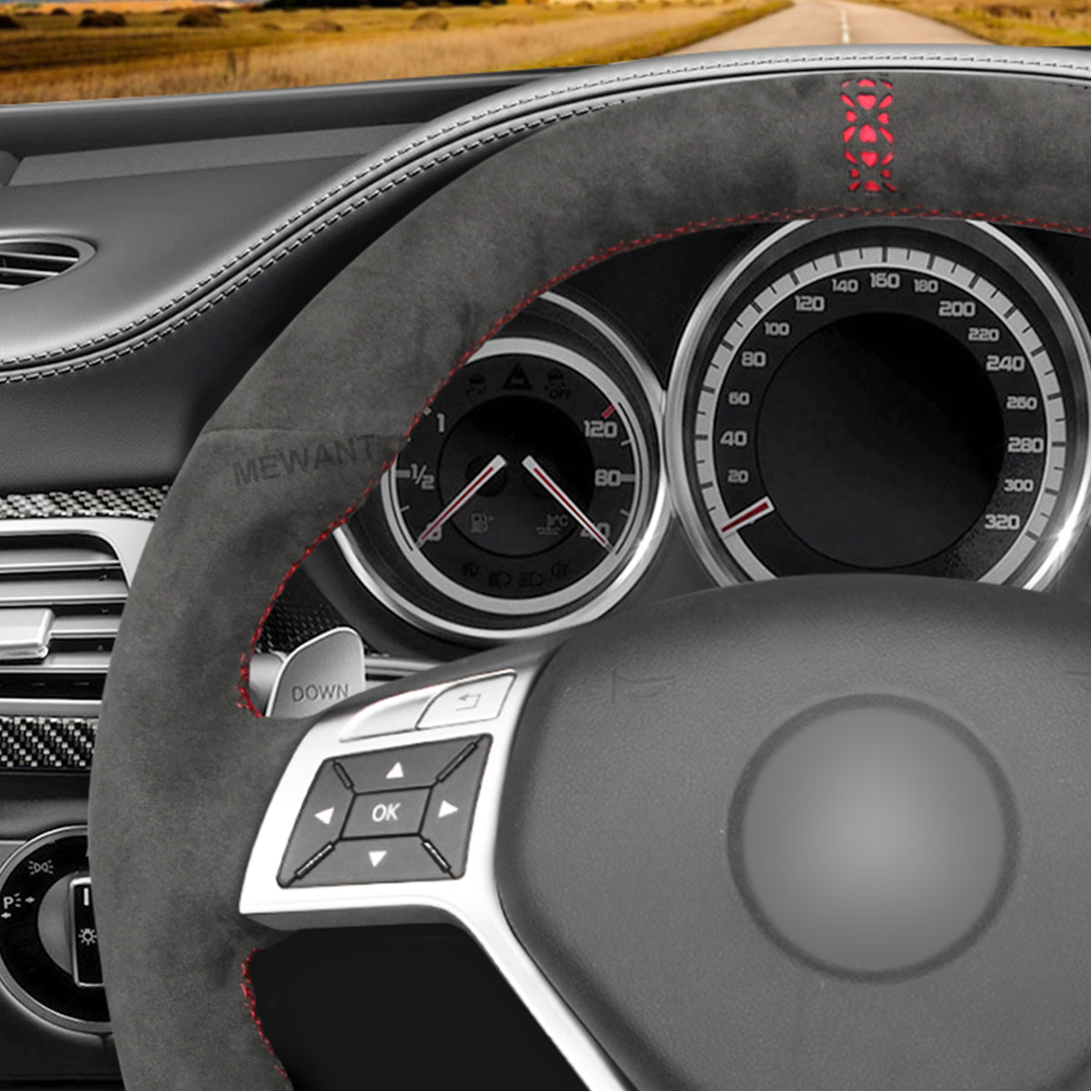 MEWANT DIY Dark Grey Alcantara Car Steering Wheel Cover for Mercedes Benz AMG C63 W204 AMG CLA 45 CLS 63 AMG C218 S-Model C218 W212