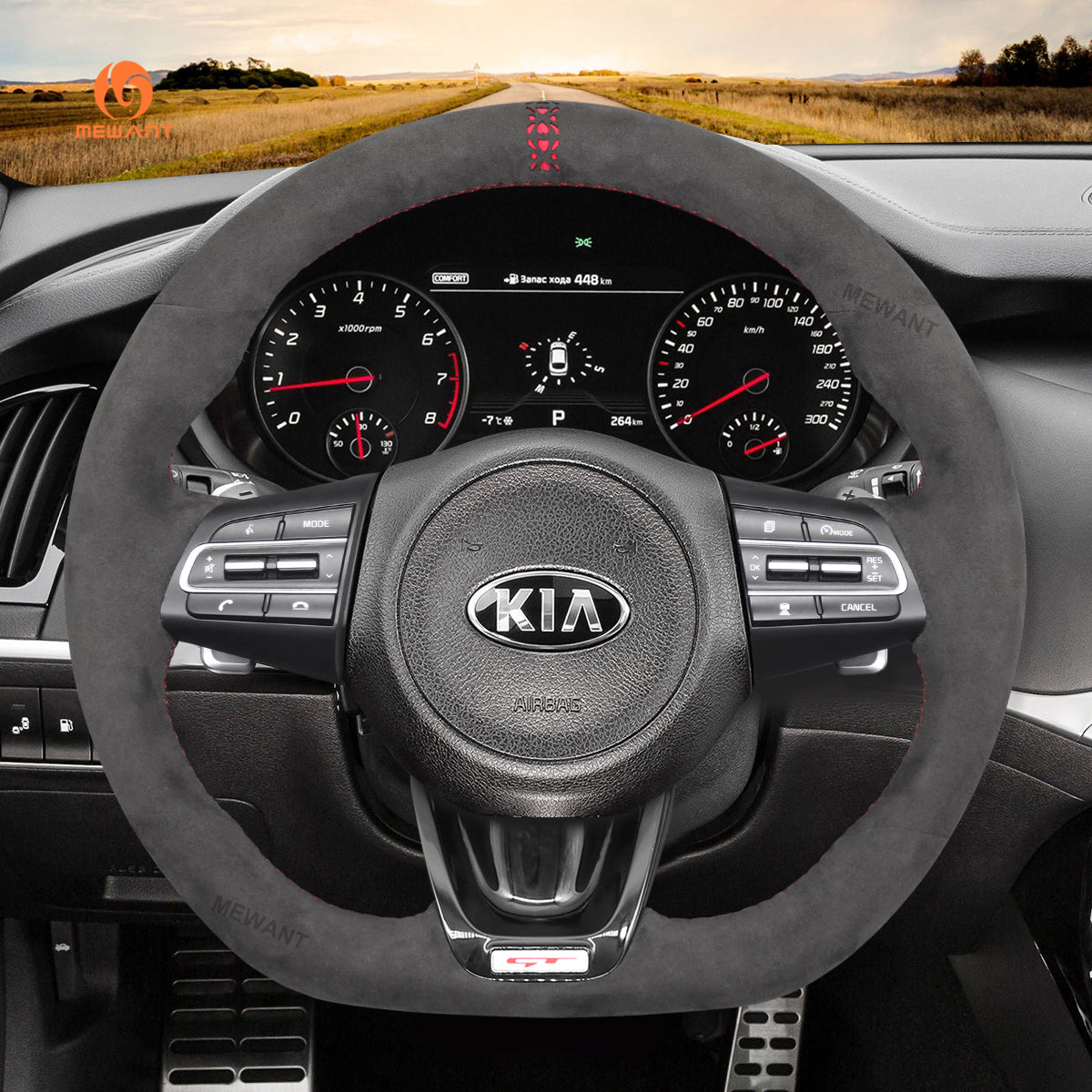 MEWANT Dark Grey Alcantara Car Steering Wheel Cover for Kia Stinger 2017 2018 2019 2020