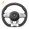 MEWANT Dark Grey Alcantara Car Steering Wheel Cover for Mercedes Benz  AMG A35 W177 C190 W205 W213
