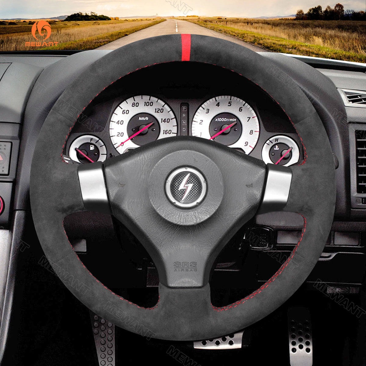 MEWANT Hand Stitch Dark Grey Alcantara Car Steering Wheel Cover for Nissan Skyline GT-R R34 200SX S15 Silvia S15