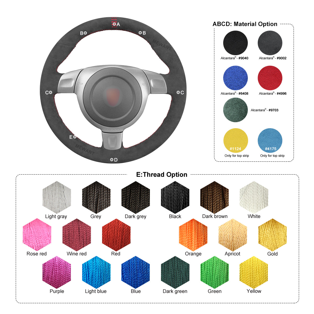 MEWANT Car Steering Wheel Cover Wrap for Porsche 911 (997) 2005-2009 / Boxster (987) 2005-2009 / Cayman (987) 2006-2009