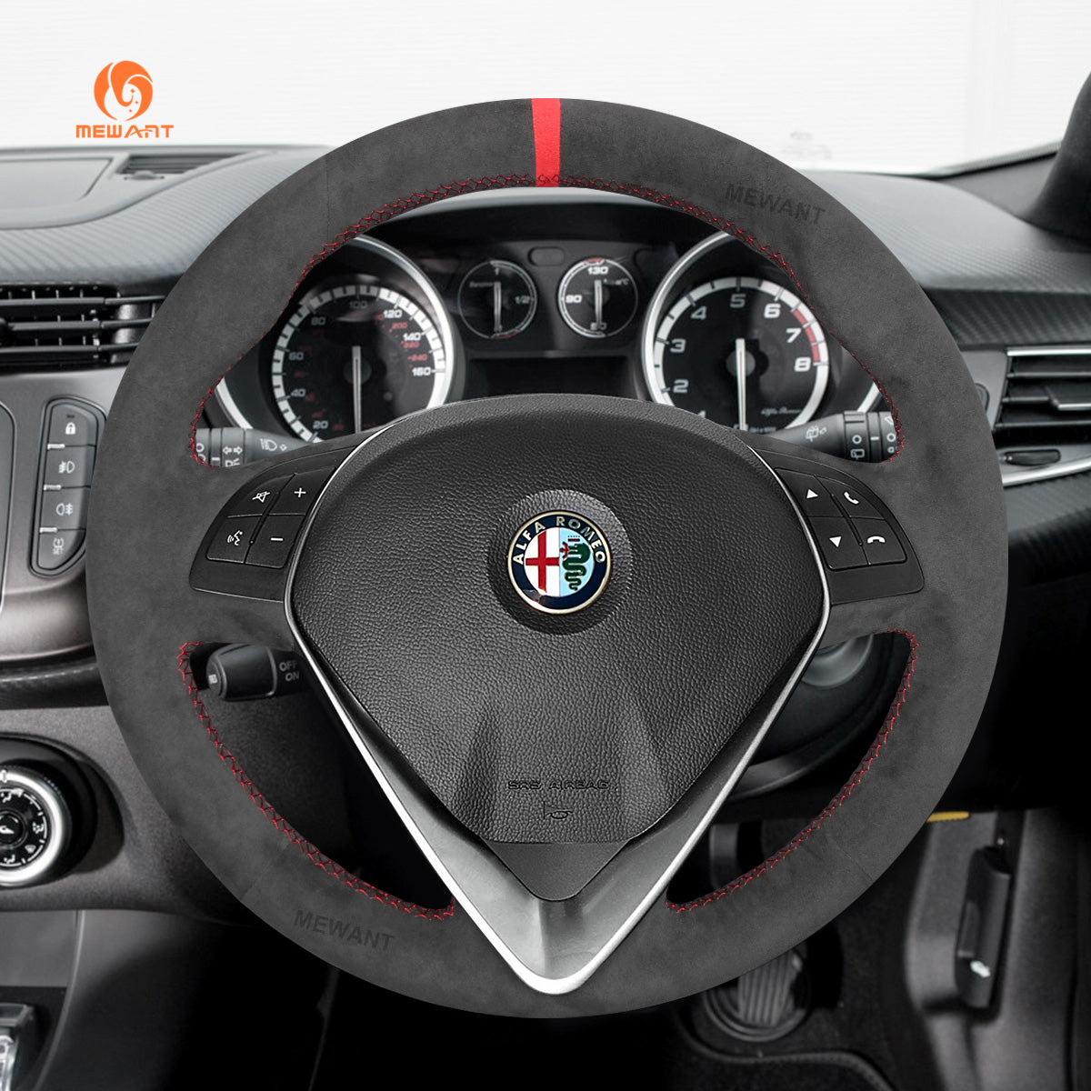 MEWANT Alcantara Car Steering Wheel Cover for Alfa Romeo Giulietta 2014-2021