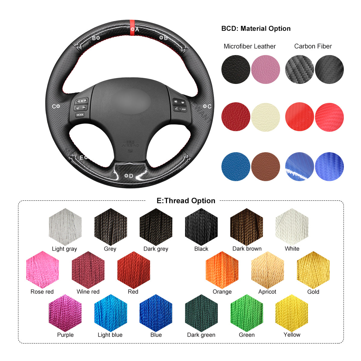 MEWANT DIY Suede Leather Carbon Fiber Car Steering Wheel Cover for Lexus IS 250 250C 350 350C IS F Sport 2006-2013