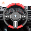 MEWANT Red Carbon Fiber Black Leather Car Steering Wheel Cover for BMW M Sport F30 F31 F34 F10 F11 F07 / F12 F13 F06 X3 F25 X4 F26 X5 F15
