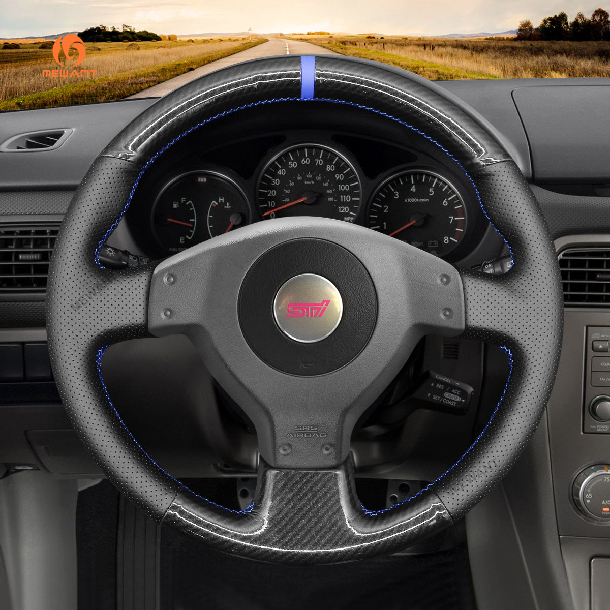 MEWANT Carbon Fiber Leather Car Steering Wheel Cover for Subaru Impreza WRX STI 2002-2004