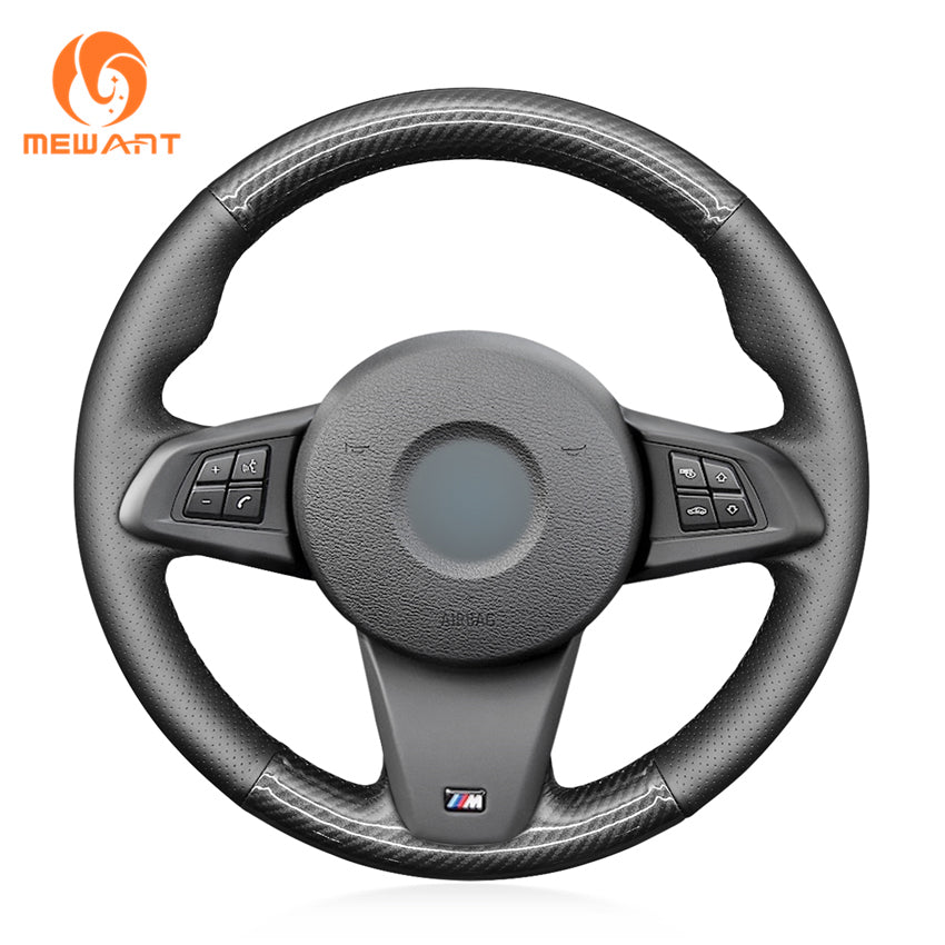 MEWANT Hand Stitch Black Leather Carbon Fiber Car Steering Wheel Cover for BMW Z4 E89 2009-2016
