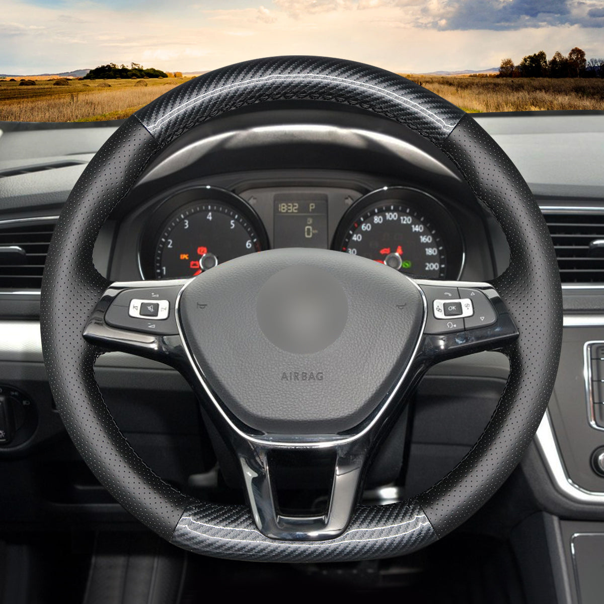 Car steering wheel cover for Volkswagen VW Golf 7 2015-2021 / Golf Alltrack 2017-2019 / Golf SportWagen 2015-2019 / Jetta 2015-2021 / Passat 2016-2020 / Tiguan 2018-2021 / e-Golf 2015-2019 / Arteon 2019-2020 / Atlas 2018-2019