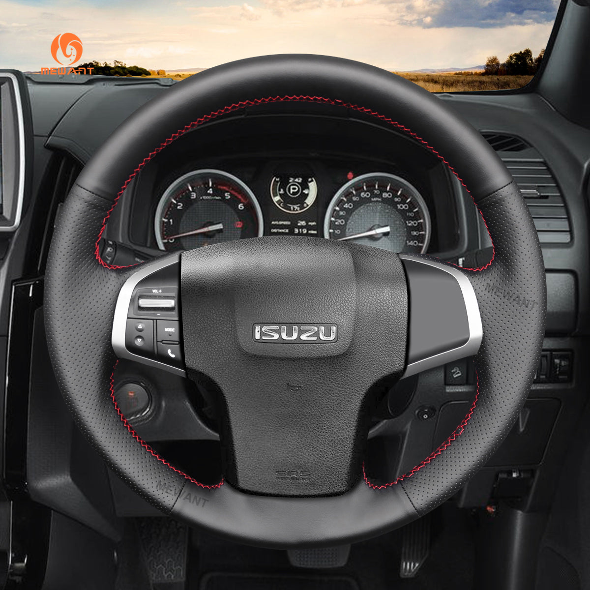 MEWANT Black Leather Suede Car Steering Wheel Cover for Isuzu D-Max 2016-2019 / MU-X 2013-2020 / for Holden Colorado (AU) 2012-2019