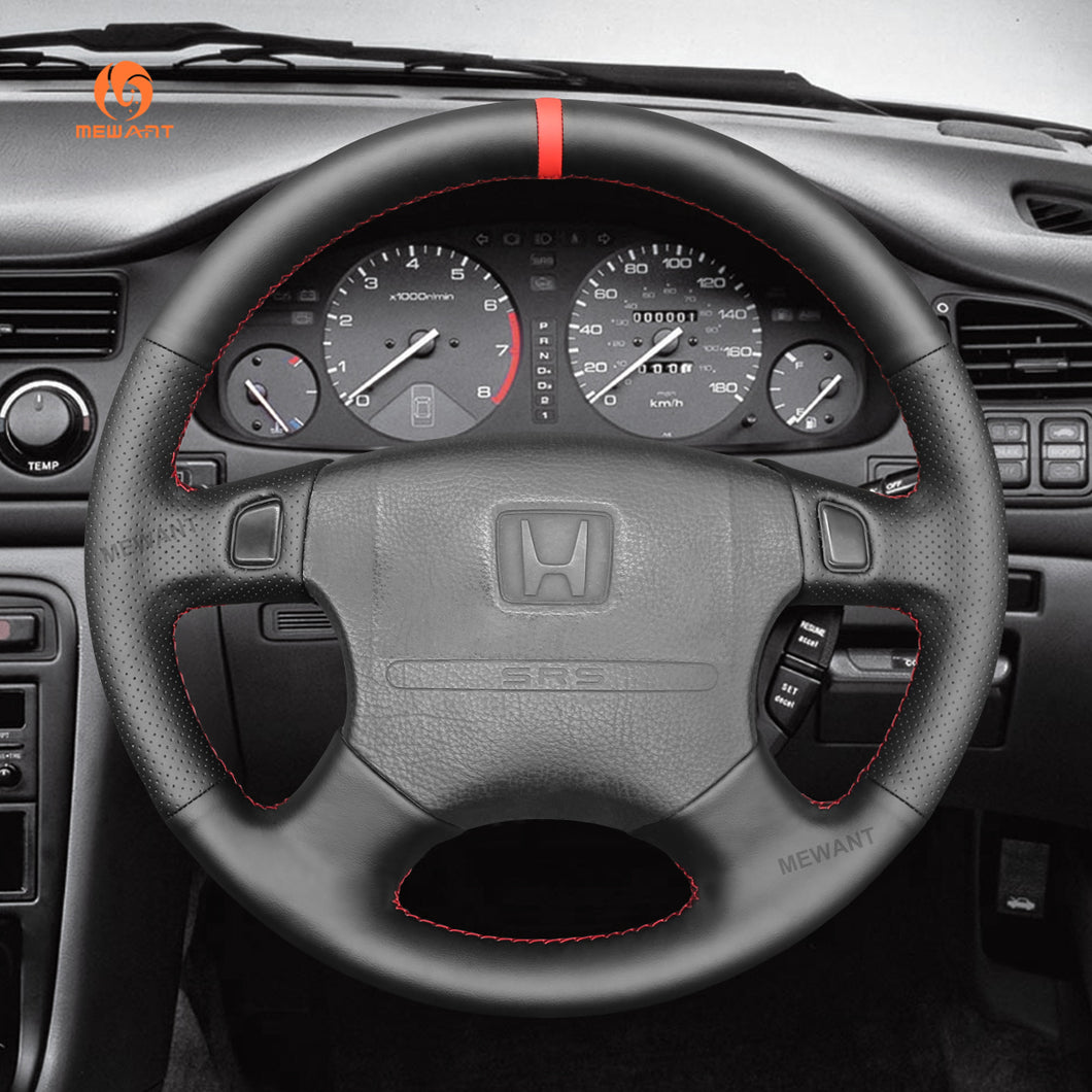 MEWANT DIY Black Leather Suede Car Steering Wheel Cover Honda Accord 1994-1997 / Odyssey 1995-1997 / Prelude 1994-1996