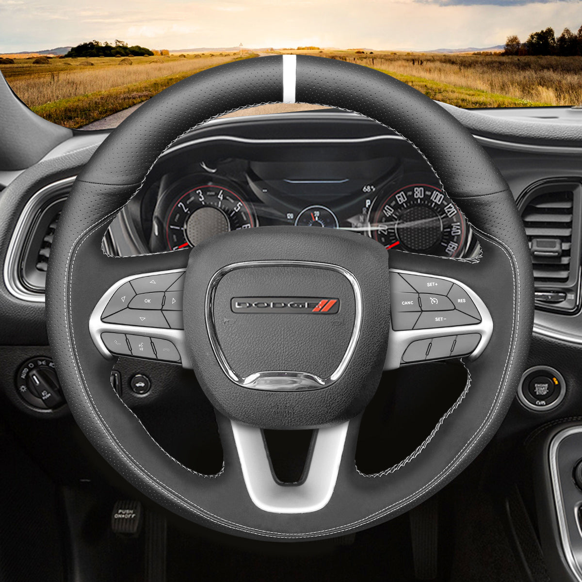 MEWANT DIY Black Leather Suede Carbon Fiber Car Steering Wheel Cover for Dodge Challenger Charger 2015-2021/ Dodge Durango 2018-2021