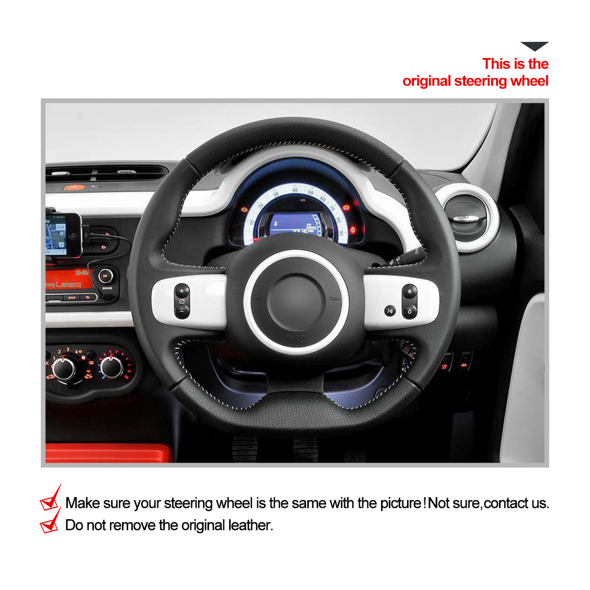 MEWANT Hand Stitch Leather Car Steering Wheel Cover for Renault Twingo 3 2014-2020
