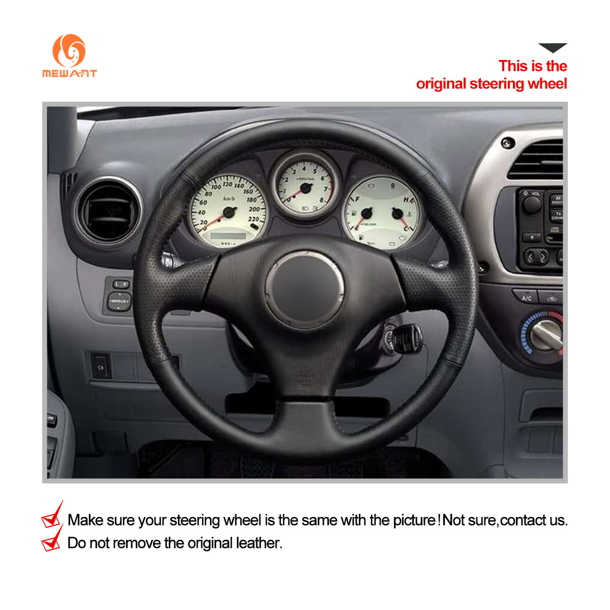 Car steering wheel cover for Toyota RAV4 1998-2003 / Celica 1999-2006 / Matrix 2002-2008 / MR2 1999-2007/ Supra 1996-2002 / Voltz 2002-2004 / Caldina 1997-2002 / MR-S 1999-2007 / Corolla (US) 2003-2008