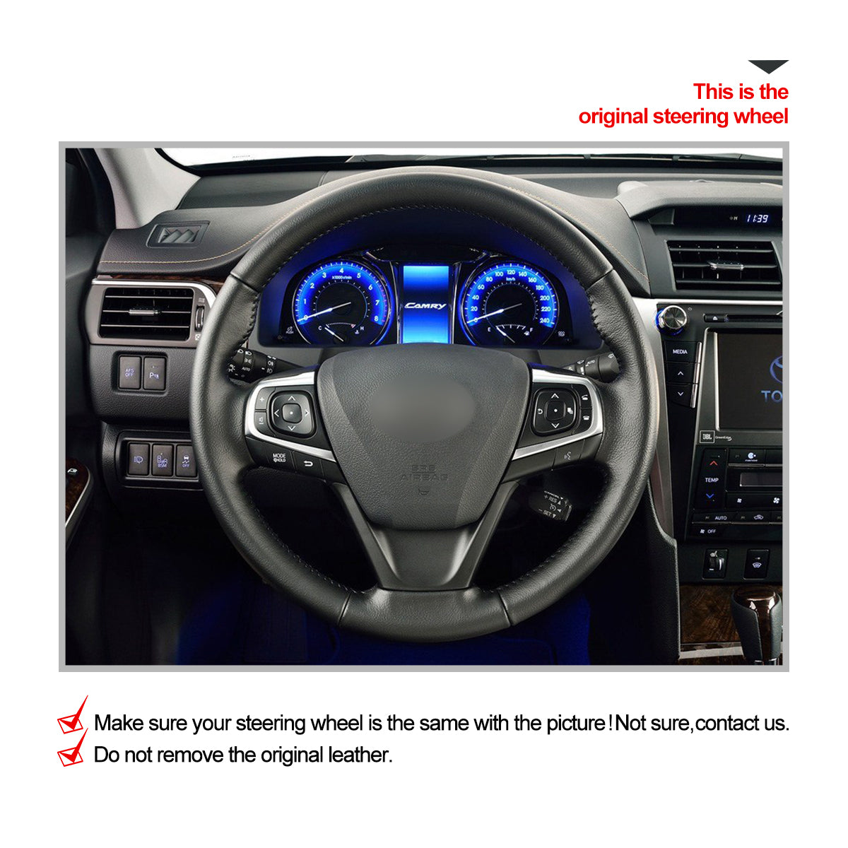 Car steering wheel cover for Toyota Avensis 2015-2019 / Camry 2015-2017 / Avalon 2013-2018 / Harrier 2013-2020