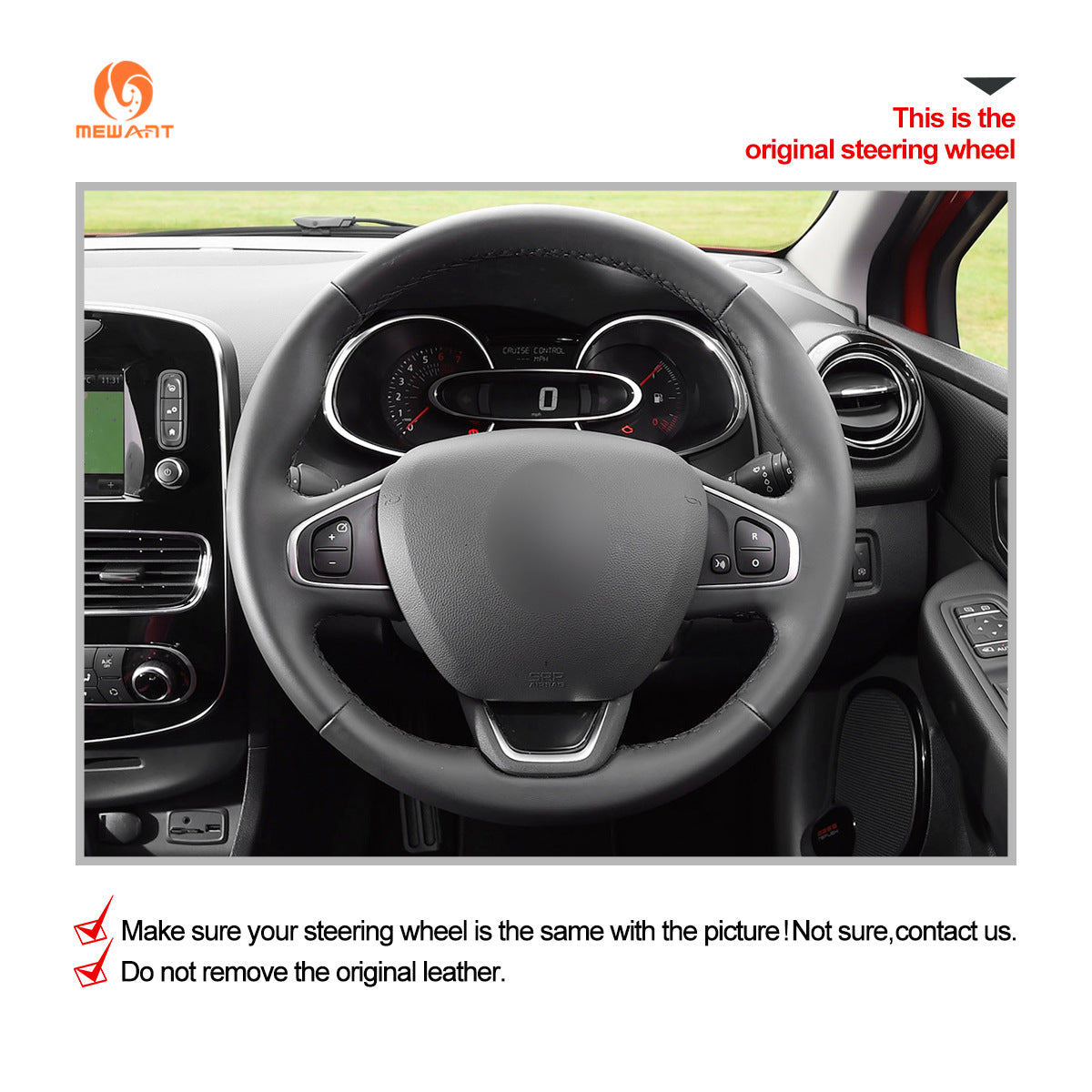 MEWANT DIY Black Leather Suede Car Steering Wheel Cover for Renault Clio 4 (IV) 2016-2020 / Captur 2016-2020 / Kaptur 2016-2020
