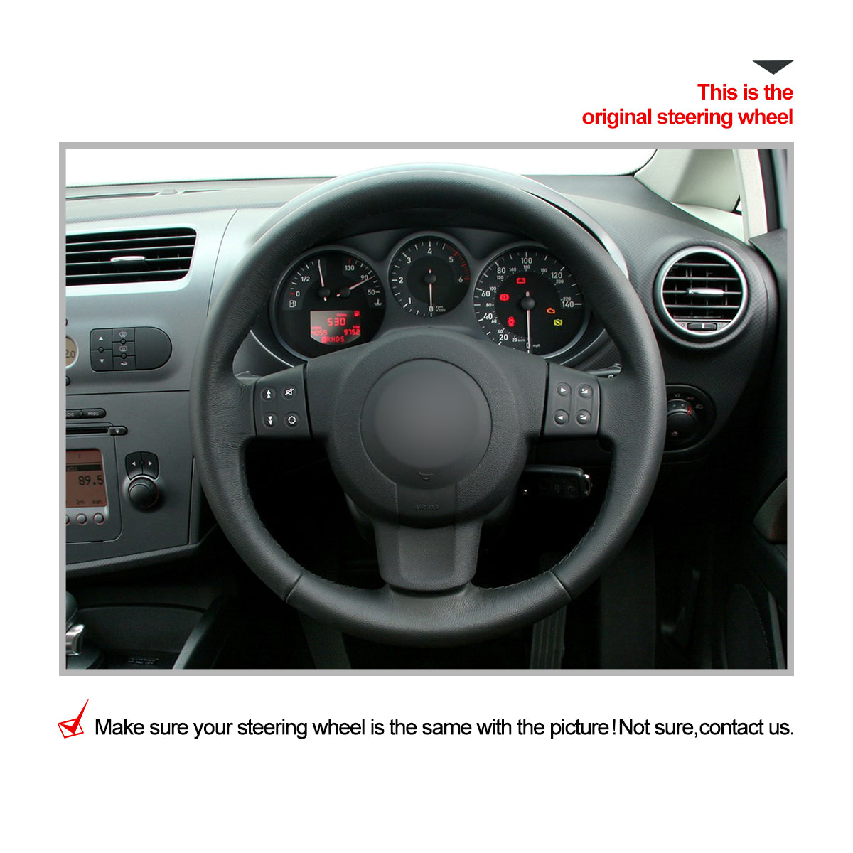 Car steering wheel cover for Seat Leon (MK2 1P) 2005-2009 / Ibiza (6L) 2005-2009 / Altea 2004-2009 / Altea XL 2007-2009 / Toledo 2004-2008