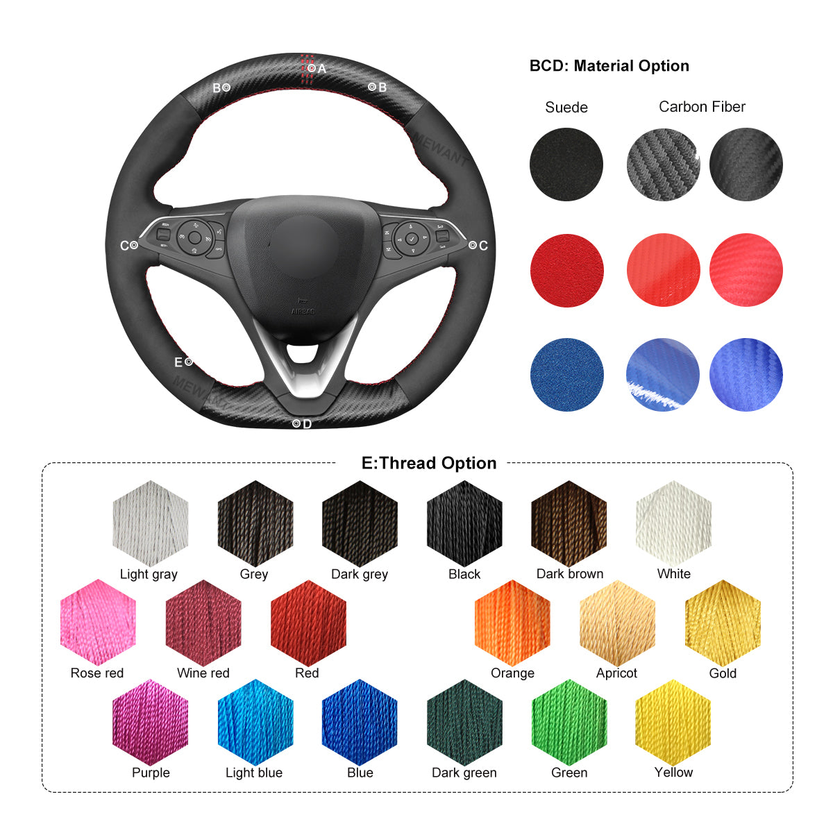 MEWANT Car Steering Wheel Cover for Opel Astra K Corsa F / VauxhallAstra K Corsa F Grandland X Insignia / for Holden Calais Commodore