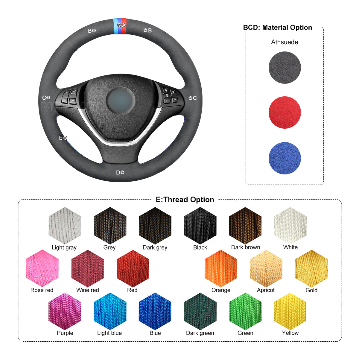MEWANT Suede Athsuede Car Steering Wheel Cover for BMW X5 E70 2006-2013 X6 E71 2008-2014 / E72 (ActiveHybrid X6) 2009-2010