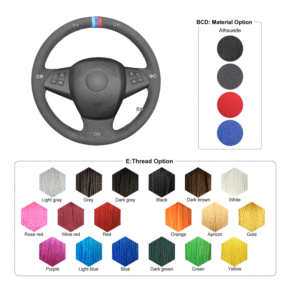 MEWANT Hand Stitch Car Steering Wheel Cover for BMW X5 E70 2007-2013