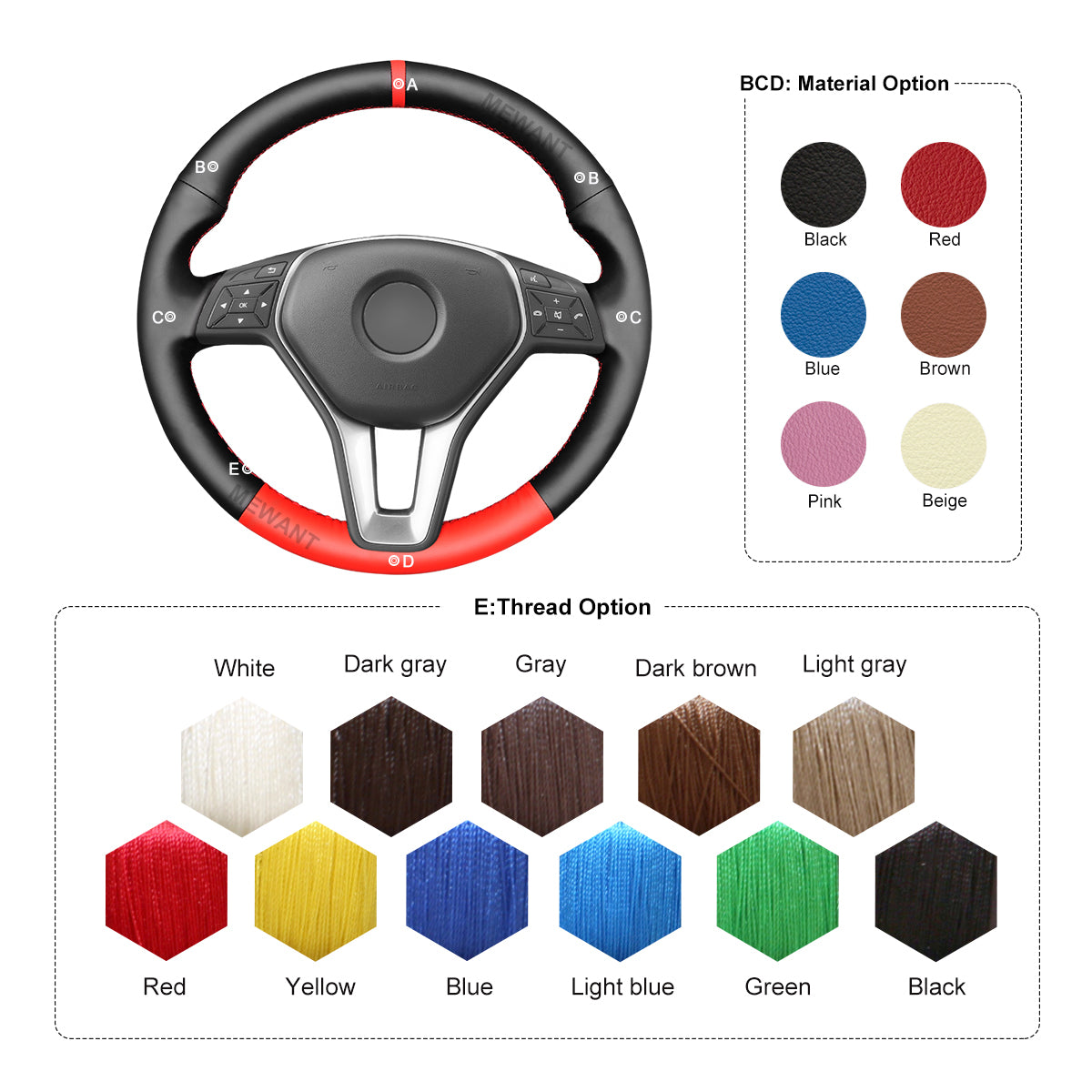 MEWANT Leather Suede Car Steering Wheel Cover for Mercedes Benz W246 W204 C117 C218 W212 X156 X204