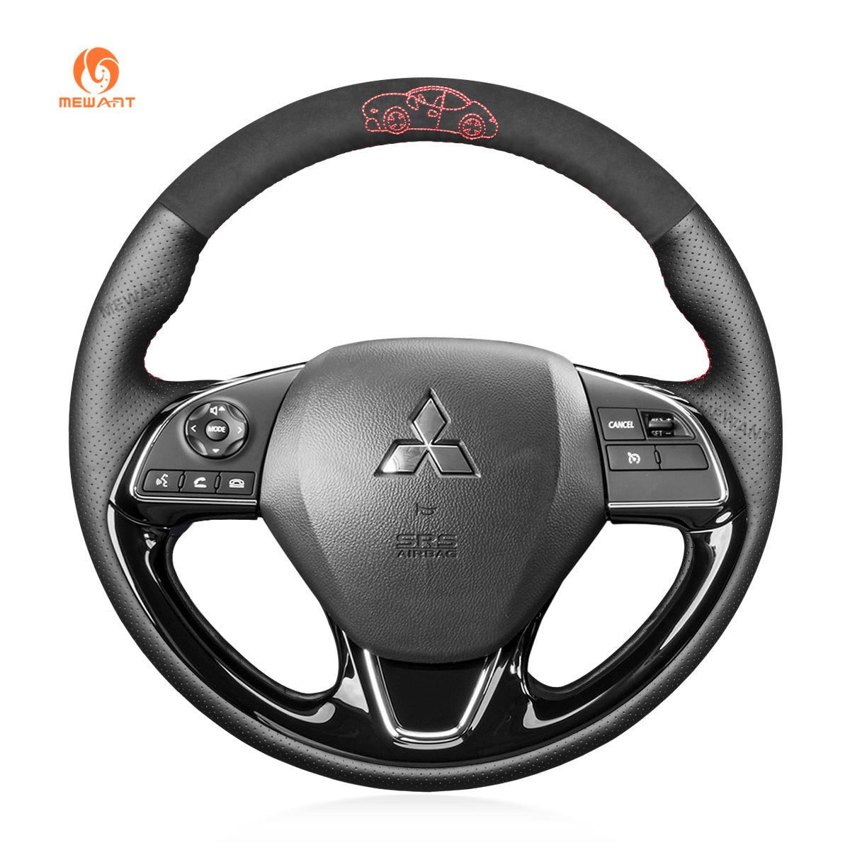 MEWANT Genuine Leather Suede with Embroidery Car Steering Wheel Cover for Mitsubishi ASX Outlander Mirage Eclipse (Cross)