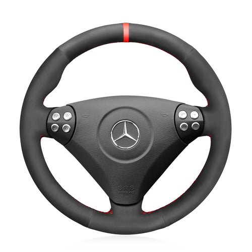 MEWANT Black Leather Suede Car Steering Wheel Cover for Mercedes Benz C-Class W203