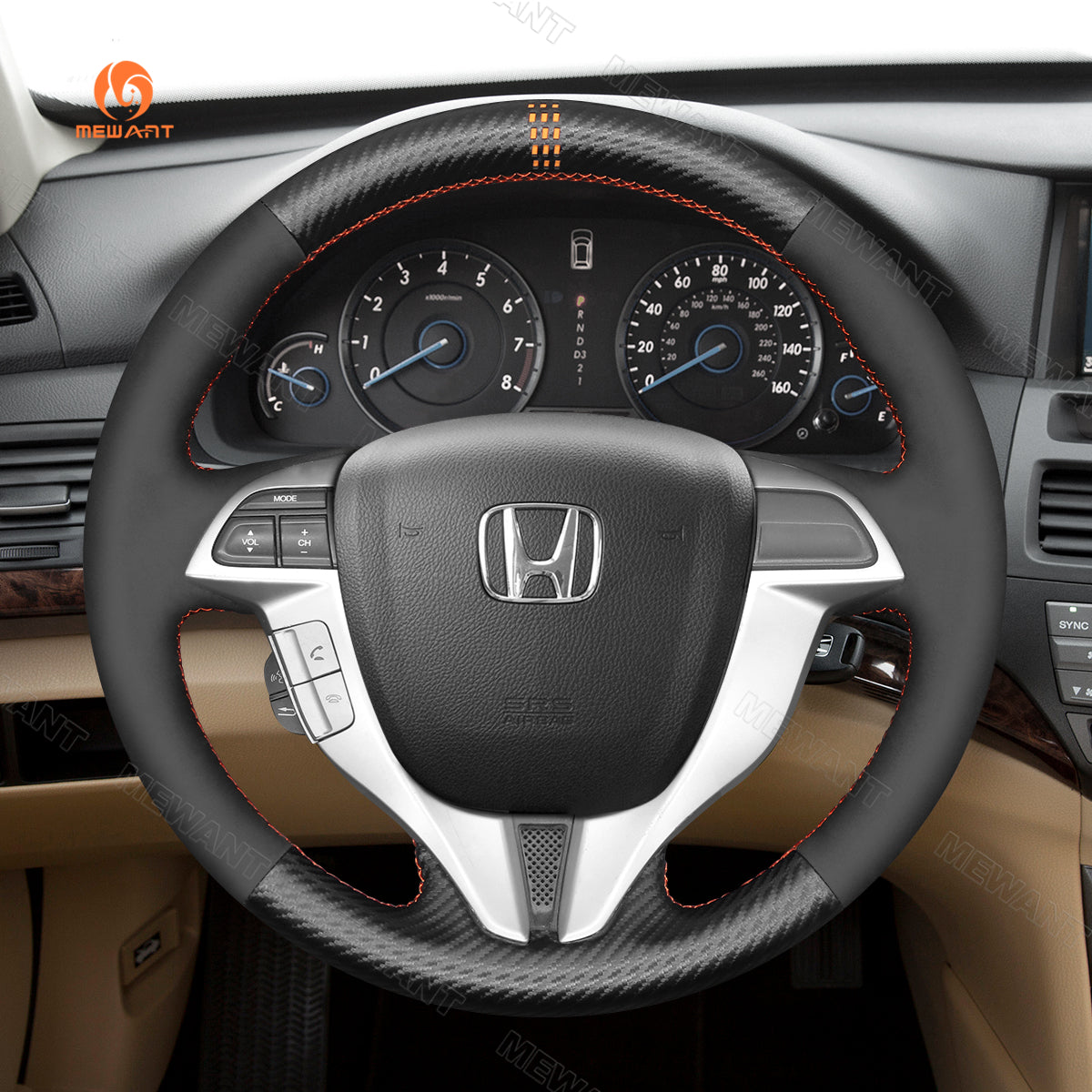 MEWANT Hand Stitch Black Leather Car Steering Wheel  Cover for Honda Accord Coupe 8 2008-2012 / Accord Crosstour 2010-2012
