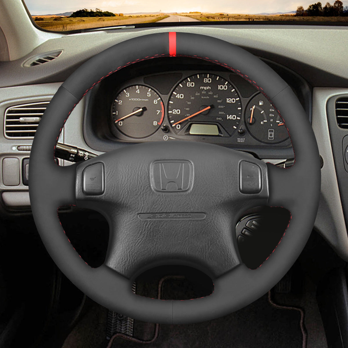 MEWANT Black Leather Suede Car Steering Wheel Cover for Honda Civic 1996-2000 / CR-V CRV 1997-2001 / Prelude 1997-2001