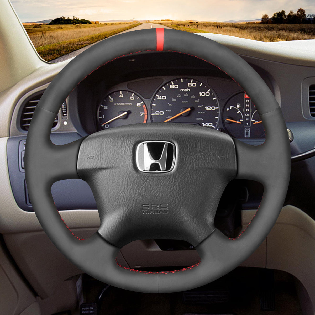 MEWANT Black Suede Car Steering Wheel Cover for Honda Civic 2001-2003 / Odyssey 2002-2004 / Stream 2000-2004