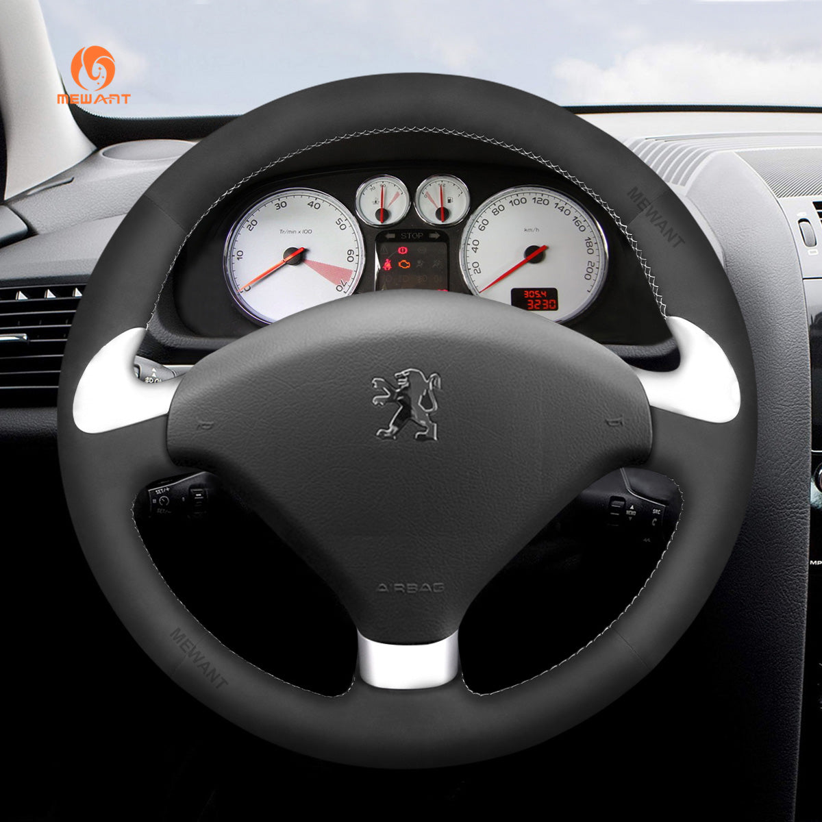 MEWANT Black Suede Car Steering Wheel Cover for Peugeot 307 CC 2004-2007