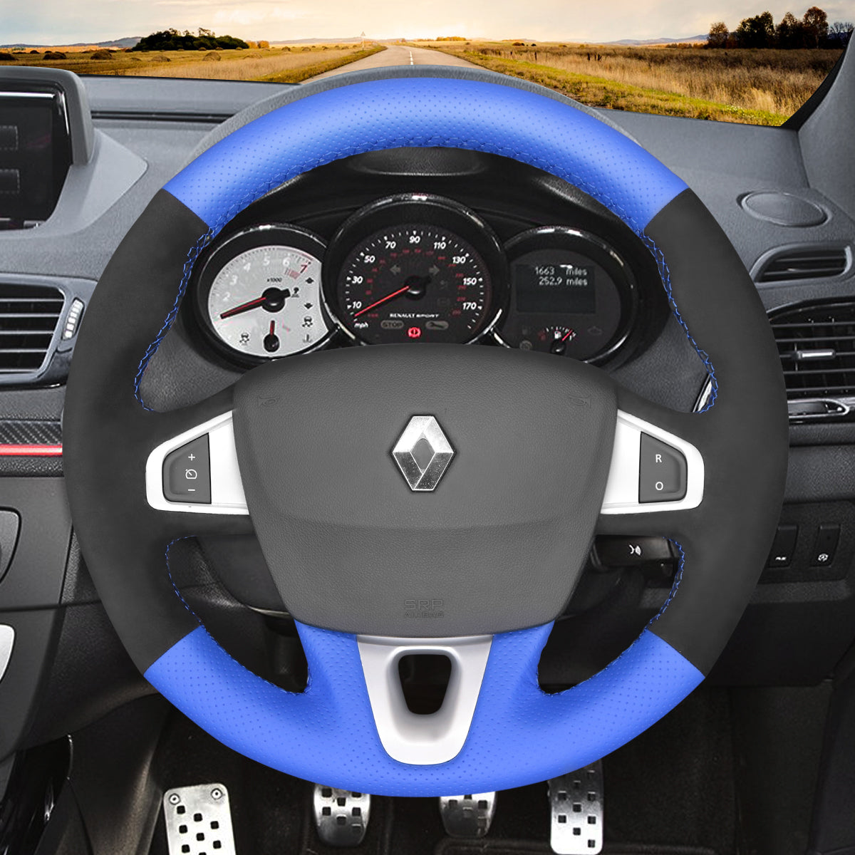 MEWANT Leather Suede Car Steering Wheel Cover for Renault Megane 3 (Coupe) RS