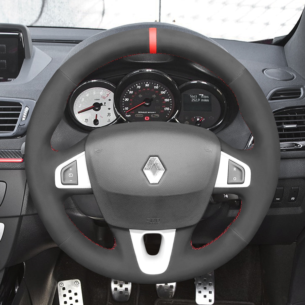 MEWANT Leather Suede Car Steering Wheel Cover for Renault Megane 3 (Coupe) RS 2010-2016