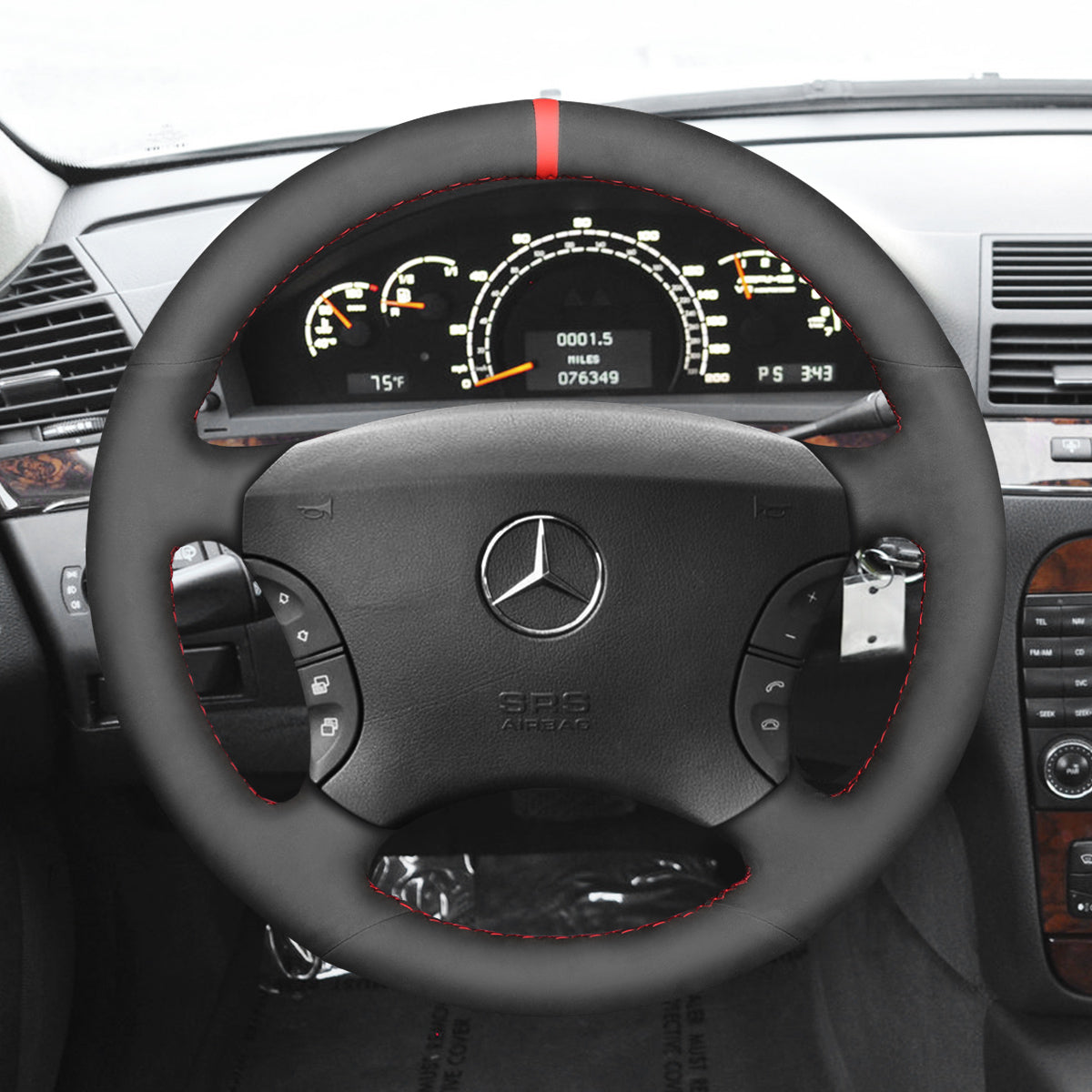 MEWANT Black Leather Suede Car Steering Wheel Cover for Mercedes Benz CL-Class C215 S-Class W220