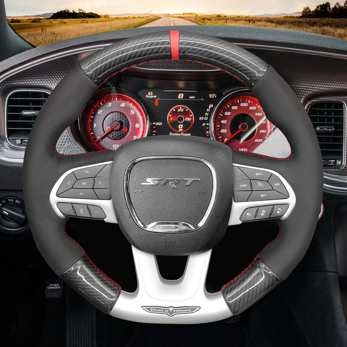 MEWANT Leather Suede Carbon Fiber Car Steering Wheel Cover for Dodge (SRT) Challenger Dodge Charger Durango